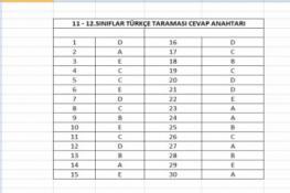 22.10.2026 TÜRKÇE TARAMASI CEVAP ANAHTARI